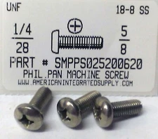 1/4-28x5/8 Pan Head Phillips Machine Screws Stainless Steel (12)