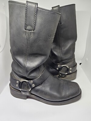 HARLEY DAVIDSON Men's 9 Black Leather Square Toe Harness 2003 100th Anniversary 