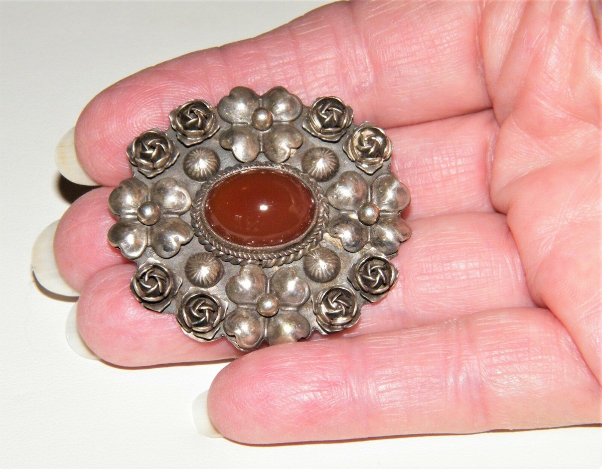 Early 1900's Vintage Navajo Repoussed Sterling Native American Jewelry Silver Turquoise Pin Old Early 1900's Vintage Navajo Repoussed Sterling Native American Jewelry Silver Turquoise Pin Old