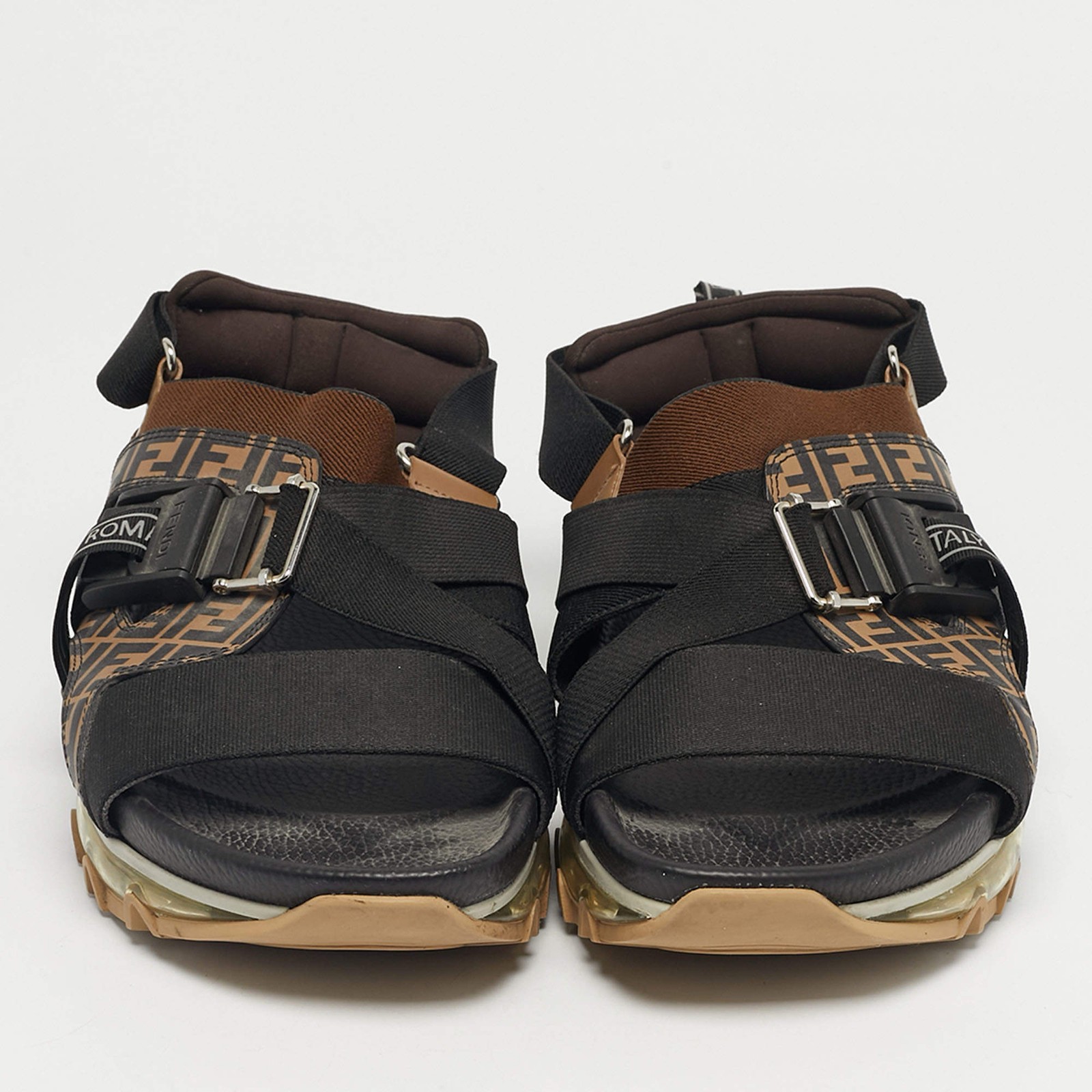 Fendi BrownBlack Canvas and Elastic Flat Sandals Size 43 thumbnail 3