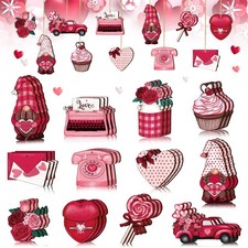 36 Pcs Valentine's Day Wooden Ornaments Valentine Tree Decorations Heart Rose...