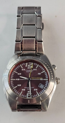 Vintage Casio Edifice Ef-123 2723 Red Dial Date 10 Bar RUNS