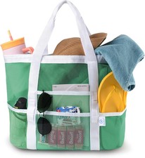 40L Large Mesh Beach Bag Foldable Sandproof Tote Waterproof Pocket Pool Vacation
