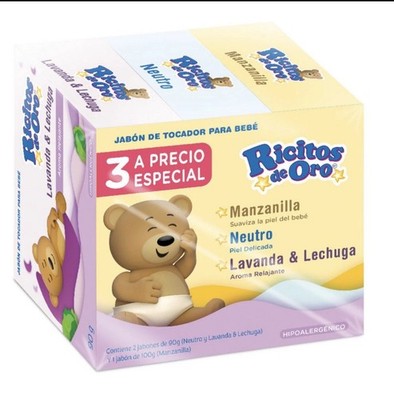 3X RICITOS DE ORO JABON HIPOALERGÉNICO NEUTRO/MANZANILLA/LAVANDA Y LECHUGA/SOAP