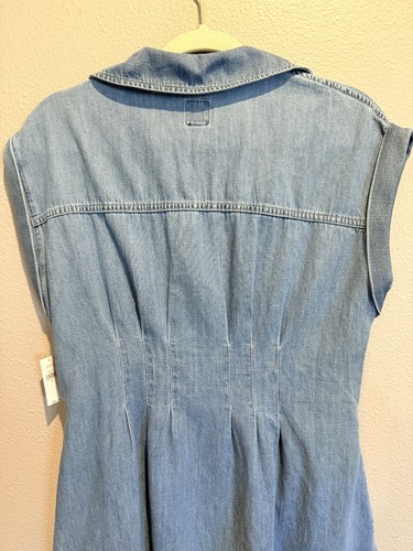 NWT Women's GAP Chambray Denim Pleated Cap Sleeve Pockets Maxi Shirt Dress Sz S - Picture 5 of 7