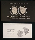 2023-S Reverse Proof $1 Morgan and Peace Silver Dollar 2pc Set! Plus Box OGP COA