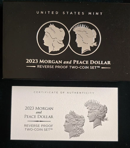 2023-S Reverse Proof $1 Morgan and Peace Silver Dollar 2pc Set! Plus Box OGP COA