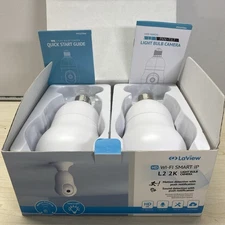 (NEW 2pk) LAVIEW 4MP Bulb Security Camera 2.4GHz,360° 2K Security Cameras White