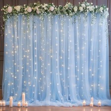 10x10ft Tulle Backdrop Curtain W/ Lights String Parites Sheer Photo