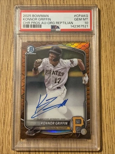 2025 Bowman Chrome Konnor Griffin Auto Orange Reptilian #12/25 PSA 10