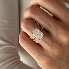 HUGE 5 Ct E VVS2 Elongated Cushion Lab Grown Diamond Flush Fit Engagement Ring