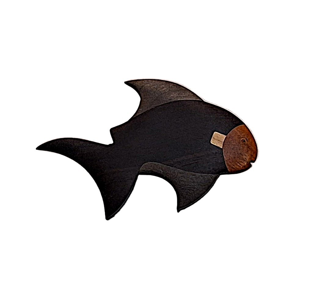 "Vintage Artisan-crafted Ebony Wood Fish Brooch 2 ¾”\" Philippines"