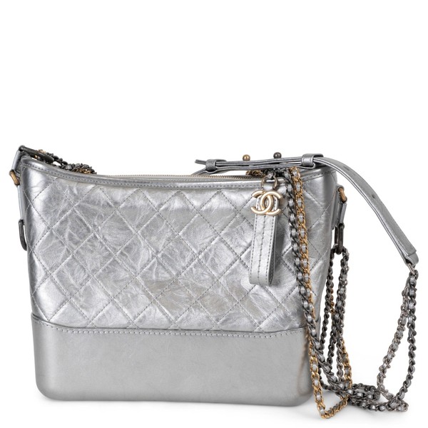 Chanel Gabrielle Medium Hobo Bag Metallic Silver Aged Calfskin