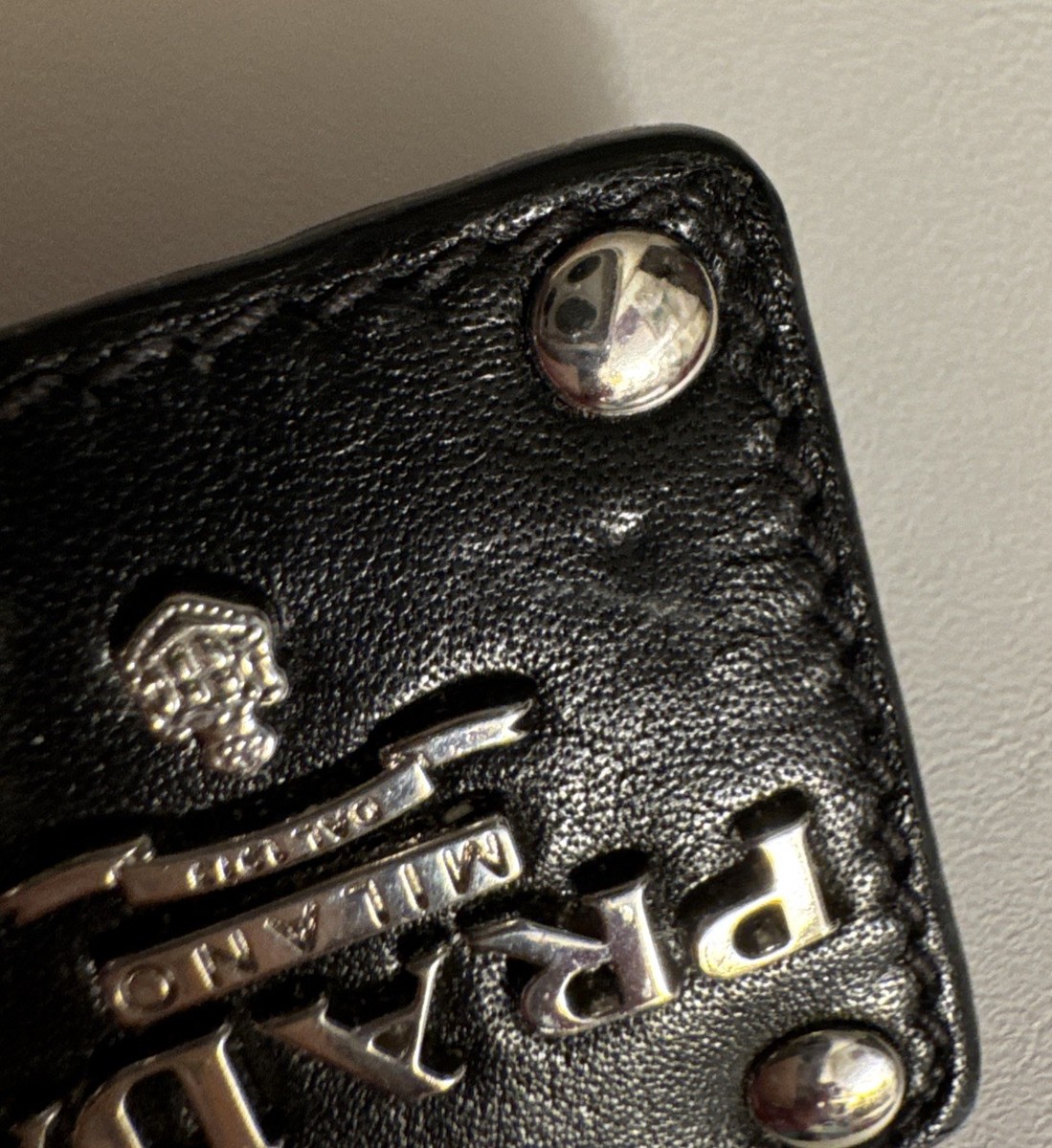 PRADA Black Leather Silver Tone Ship Bag Charm | eBay