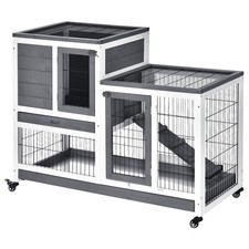 PawHut Indoor Wooden Rabbit Hutch Guinea Pigs House Bunny Small Animal Cage W/ W