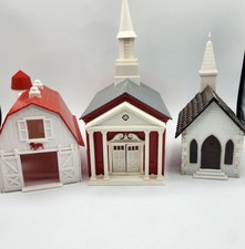 3 Bachmann Plasticville 1803 O/S Scale Colonial Church Red, White Church  Barn