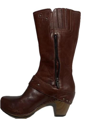 Dansko Rylan Crazy Horse Heel Boots Womens 37 Brown Leather Buckle Zip Western - Picture 10 of 16