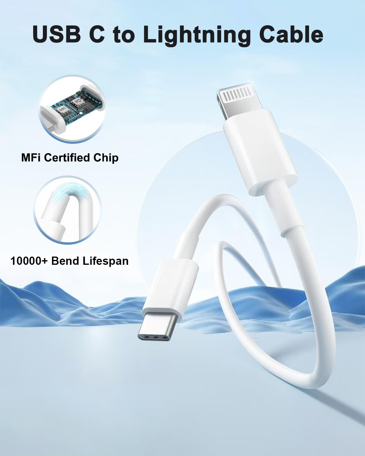 Chargeur USB C pour iPhone avec Cable Lightning 2M Pack de 2 Alimentation 20W - 3