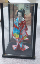 Bambolina Giapponese Vintage in Kimono con Ventaglio (Geisha/Maiko) in Teca