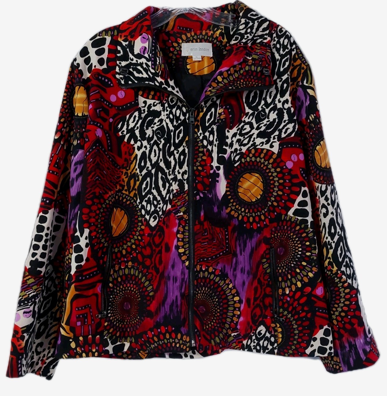 Erin London Womens Multi-Color Jacket Size XL Floral Zipper Front Pockets