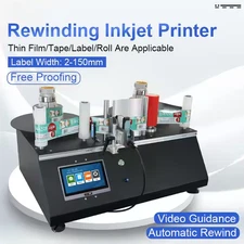 Automatic label rewinding and inkjet printer printing date, batch number barcode
