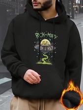 Men's Street-Style Hoodie BlackNavy Gray Kangaroo pocketmetal drawstring tips