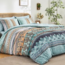 LXWORX Boho Comforter Set Queen - 7 Pieces Bed in a Bag, Bohemian Striped Com...