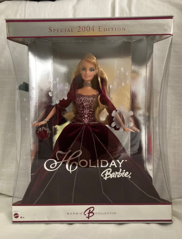 Mattel  2004 Special Holiday Edition Barbie Burgundy Dress RARE Rooted Eyelashes