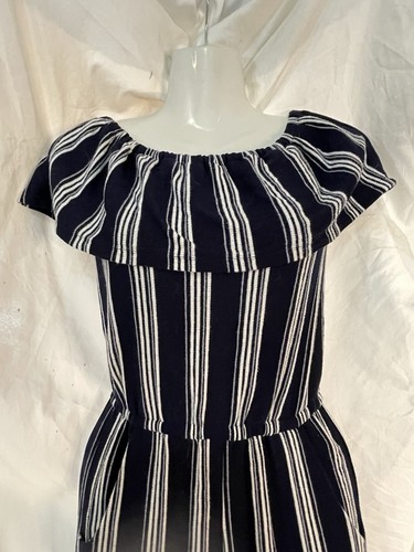EYEShadow Jumpsuit Girl’s Size 8 Navy White Stripe Casual Boho Stretch Fun - Picture 2 of 10
