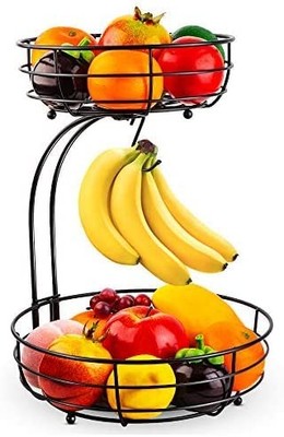 RACHEL'S TINY TREASURES 2-Tier Countertop Fruit Basket Bowl Medium, Black 