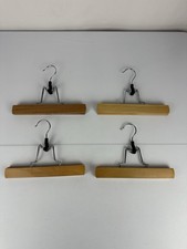4 Pc Set Vintage Antique Wooden Metal Pants Skirt Hangers Clamp Clip 9"  34