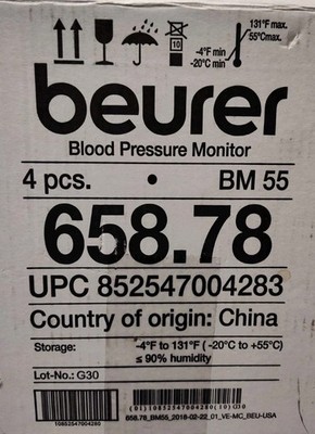 Case Of 4 Beurer BM55 Blood Pressure Machine XL Backlit Display Arrhythmia Alarm