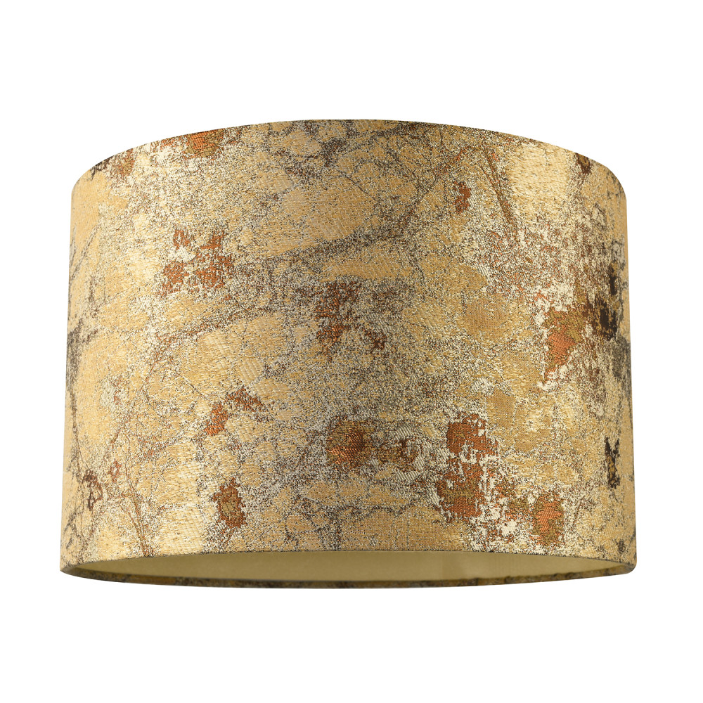 Designer Textured Gold and Burnt Orange Jacquard Fabric Drum Lampshade by Hap...