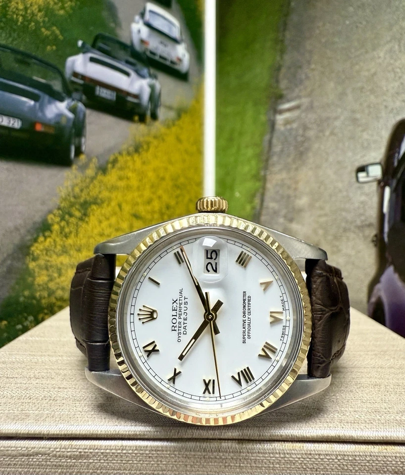 Мужские часы Rolex Datejust золото нержавеющая сталь белый римский циферблат 36 мм 16013 - Изображение 2 из 4