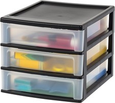 IRIS USA Plastic Stacking Desk Top 3-Drawer Storage Organizer 1-Pack for Makeup