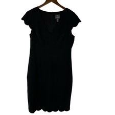 Adrianna Papell Scalloped Detail Sheath Dress Black Sz 10 LBD Little Black Dress