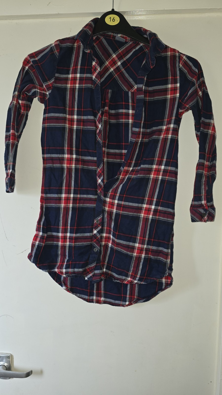 Next Boys Girls Check Shirt 9 Years Blue Red White Long Sleeve Cotton 134cm