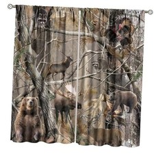 Camo Hunting Window Curtains, Wildlife Animal 21"W x 63"L Pack of 2 Camo-3