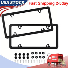 2pcs Stainless Steel Metal License Plate Frame Tag Cover Black New