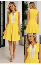 Vince Camuto Yellow White Fit & Flare Dress Size 12