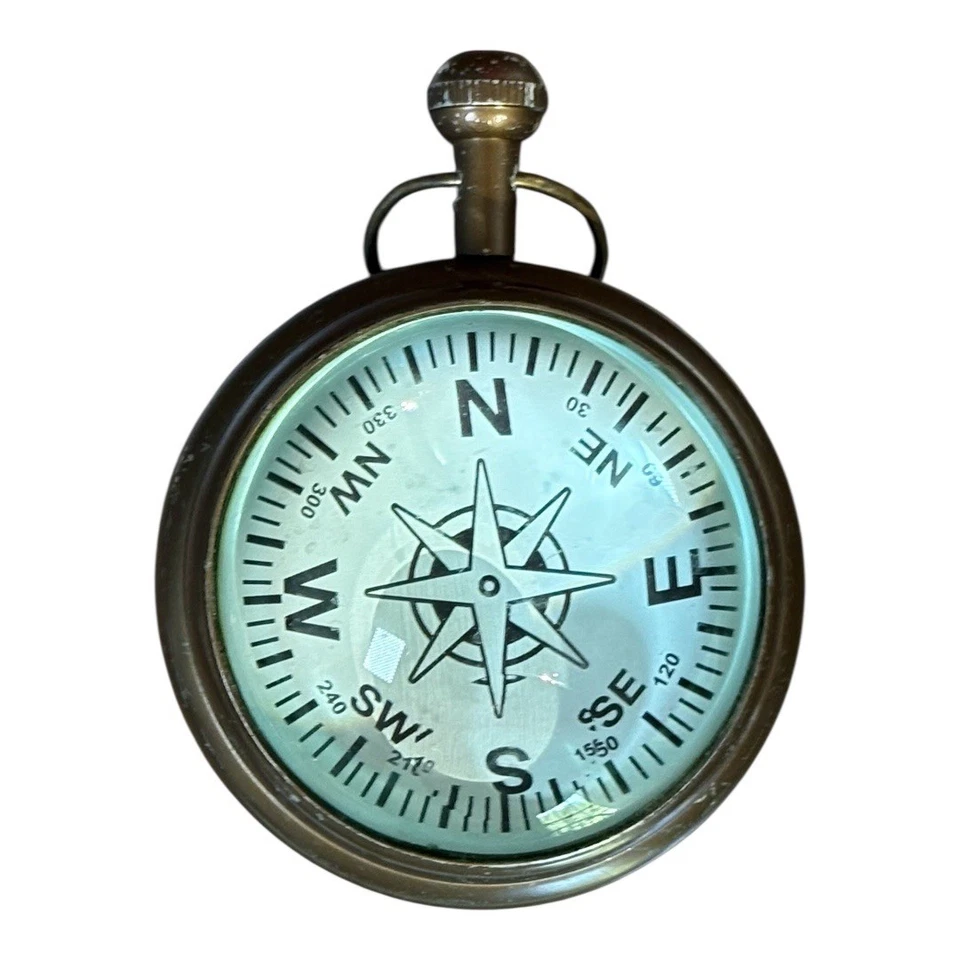 Reloj de escritorio vintage con cúpula de vidrio brújula decoración náutica sobremesa ampliado Foto 3 de 4