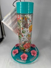 Nature  s Way Nectar Series Glass Hummingbird Feeder Pink Flowers 20 Oz New LK 