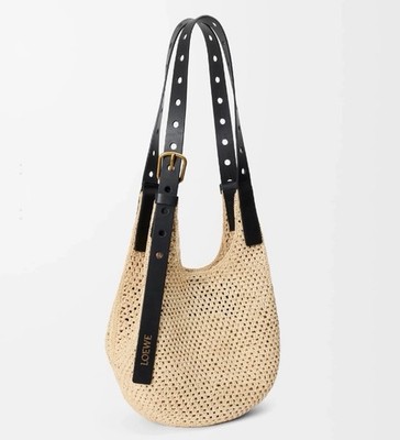 LOEWE Punch Hole Hobo Small raffia hobo bag with Adjustable shoulder strap