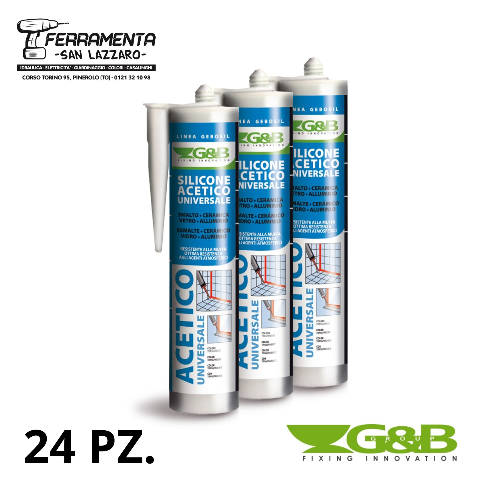 Offerta Stock 24x Silicone G&B Gebosil Trasparente 280ml - Uso Professionale