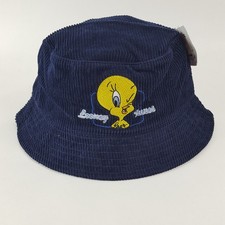 Y2K Tweety Bird Looney Tunes Corduroy Bucket Hat Size M Vintage Cartoon Brim Cap