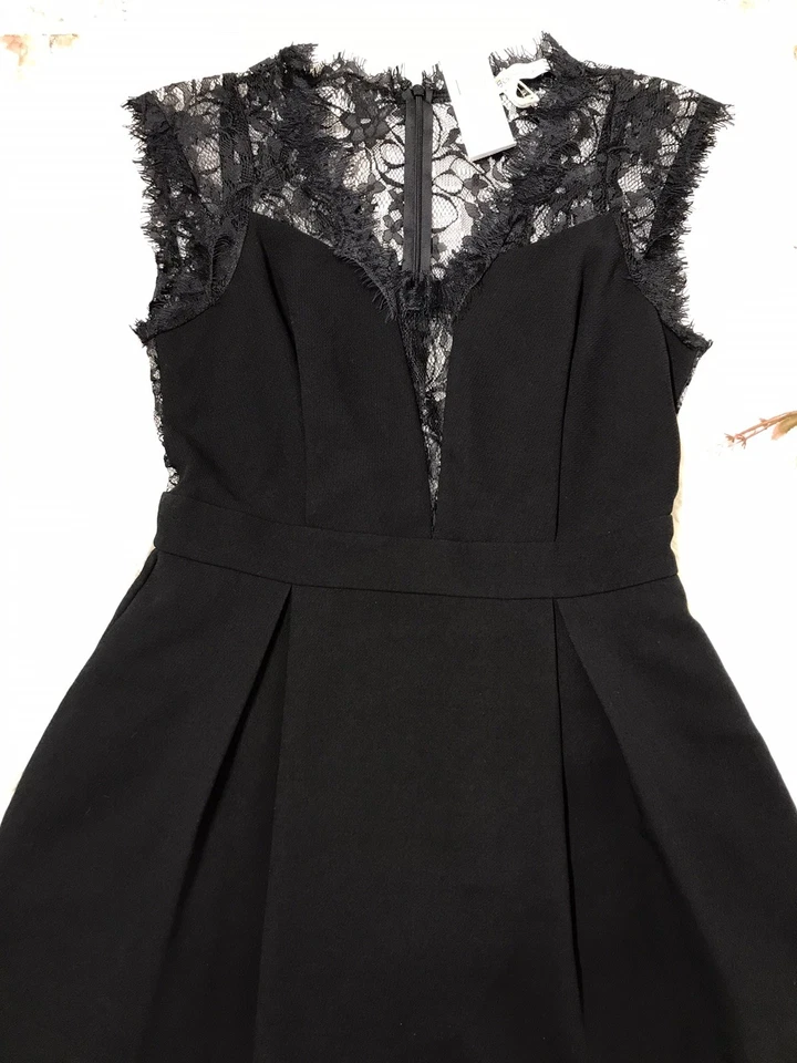 NUEVO CON ETIQUETAS BCBGeneration Fiesta Cóctel Mujeres Encaje Manga Corta Vestido Negro Talla 6 $138 Foto 3 de 4