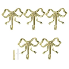 5Pcs Bow Wall Hooks - Gold Decorative Coat/Towel Hooks for Bathroom, Bowknot ...