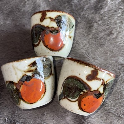 Sake Cup Set (3)Otagiri OMC Japan Speckled Stoneware Persimmon VTG