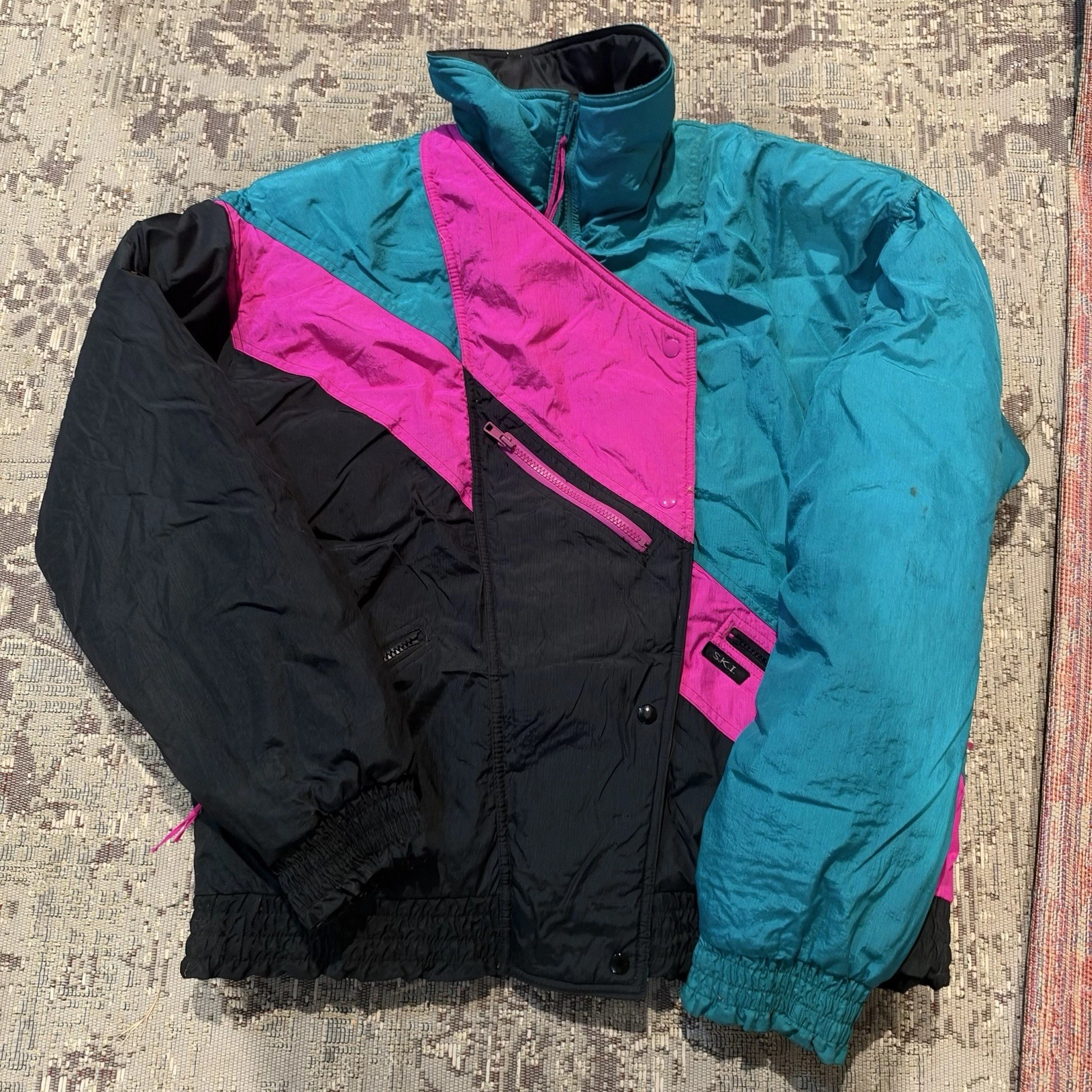 Vintage OG 80s/90s S.K.I Puffer Jacket X-Large EUC Rare Pink Turquoise  image 1