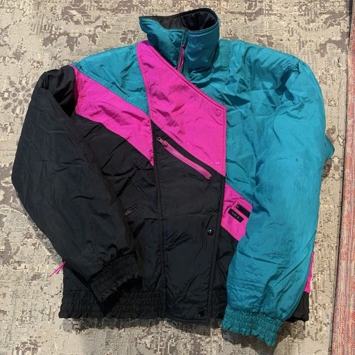 Vintage OG 80s/90s S.K.I Puffer Jacket X-Large EUC Rare Pink Turquoise  - product listing photo